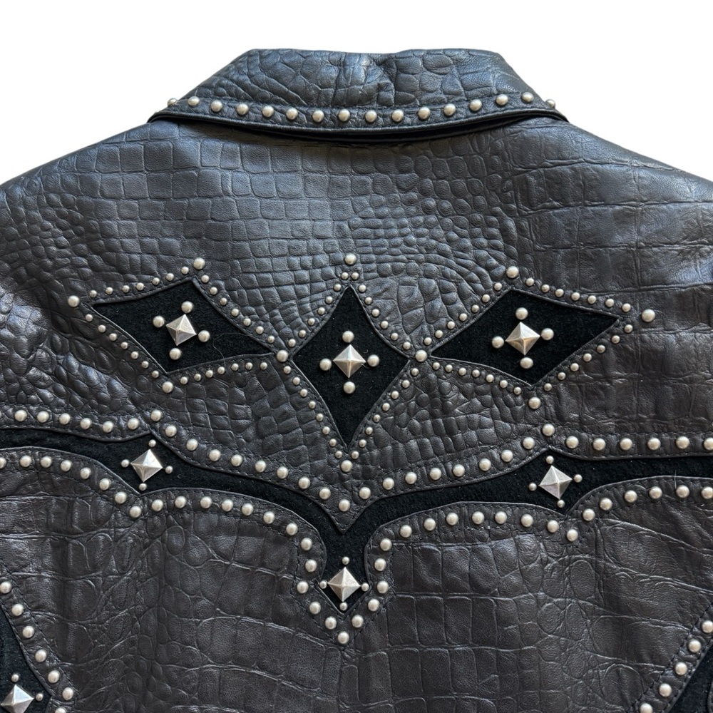VTG Cripple Creek Studded Leather Jacket XL Western Croc Embossed Biker Rocker - Picture 9 of 16